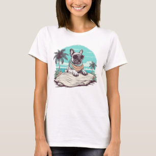 T-shirt bulldog à la française avec lunettes de soleil à l