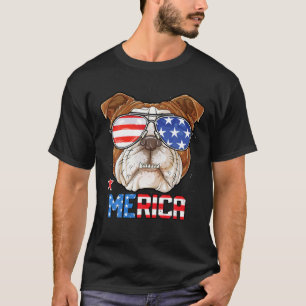 T-shirt Bulldog anglais 4 juillet Merica Hommes Femmes Amé