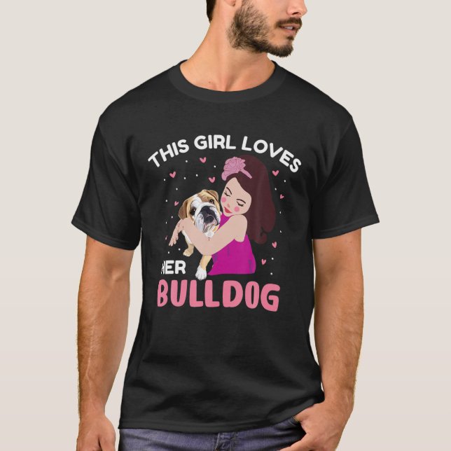 T-shirt Bulldog - Cette Fille Aime Son Bulldog (Devant)