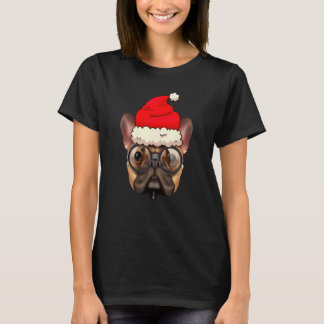 T-shirt Bulldog Chien de Noël Chapeau de Santa Noël Garçon