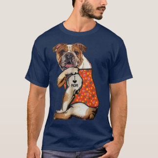 T-shirt Bulldog Chien Tattoo J'aime grand-mère Fleur Mères