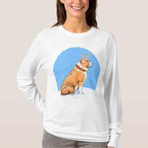 T-shirt Bulldog Christmas Reindeer Rouge et blanc