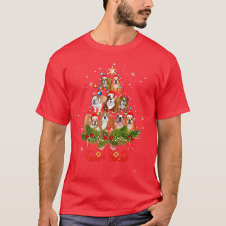 T-shirt Bulldog Christmas Tree Lights mignon Santa Hat Chi