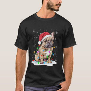 T-shirt Bulldog français Lumières de Noël Santa Noël Anima