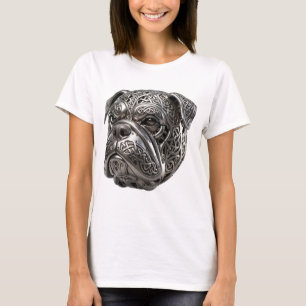T-shirt Bulldog Guerrier Celtique Totem de Nœud Argent Fér