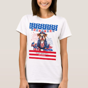 T-shirt Bulldog Happy 4 juillet Fête de l'Indépendance amé