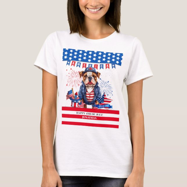 T-shirt Bulldog Happy 4 juillet Fête de l'Indépendance amé (Devant)