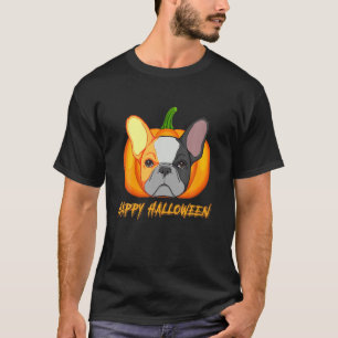 T-shirt Bulldog Happy Citrouille Halloween Funny Visage Ch