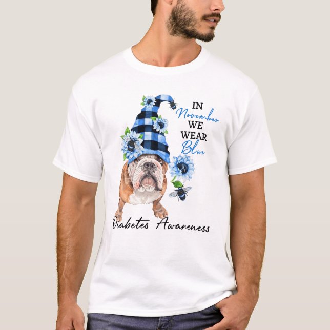 T-shirt Bulldog Novembre Nous Portons Blue Diabetes Sensib (Devant)