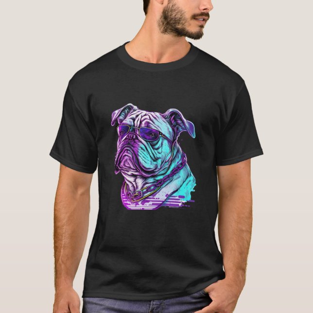 T-shirt Bulldog Synthwave 80s Rétrowave esthétique (Devant)