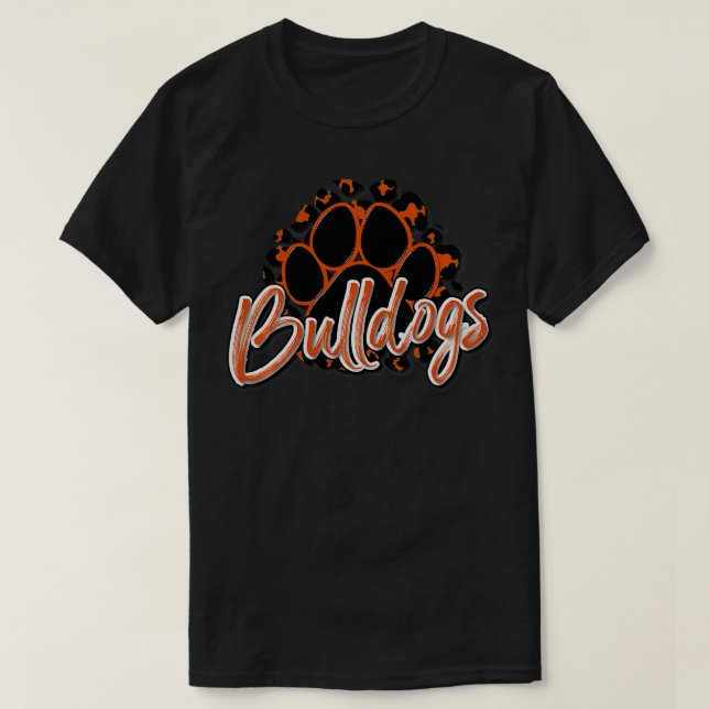 T-shirt Bulldogs Orange Black Cheetah School Sports Fan ea (Design devant)