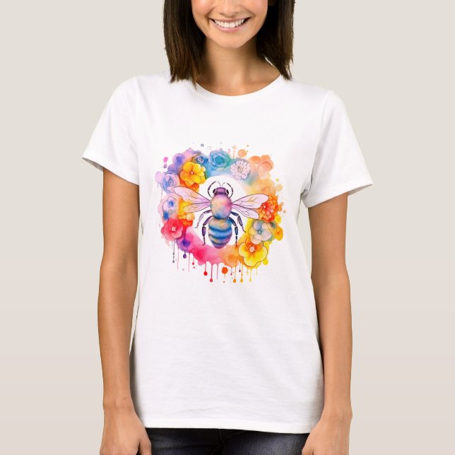 T-shirt Bumble abeille sur les fleurs arc-en-ciel (Devant)