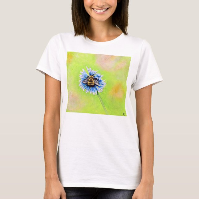 T-shirt Bumble Bee sur une peinture à fleurs (Devant)