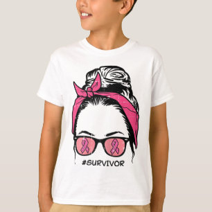T-shirt Bun Ruban Rose Survivante Sensibilisation au Cance