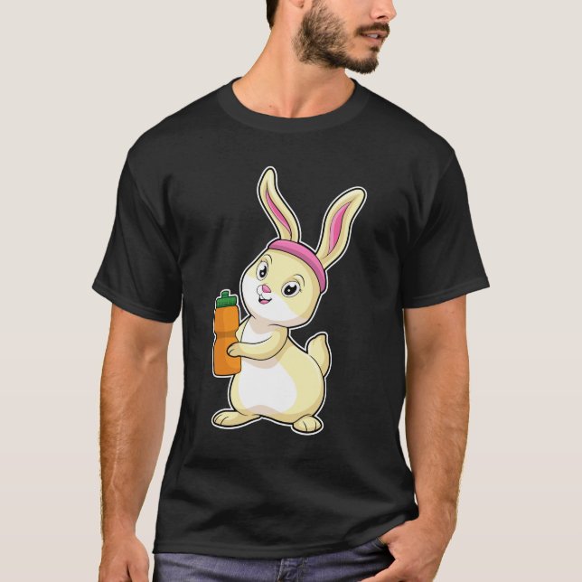 T-shirt Bunny at fitness with Drinking bottle (Devant)