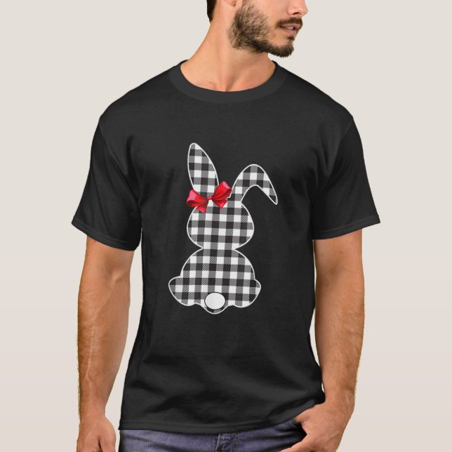 T-shirt Bunny Buffalo Black Plaid Prin Happy Easter Day Wo (Devant)