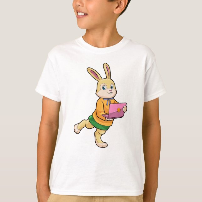 T-shirt Bunny comme secrétaire avec ordinateur portable (Devant)