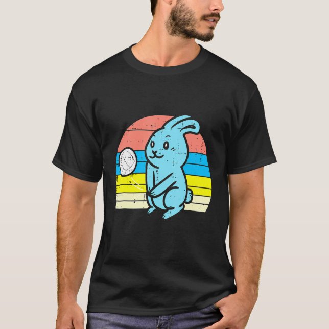 T-shirt Bunny de Pâques Jouer Volley-ball Retro Sports Hom (Devant)
