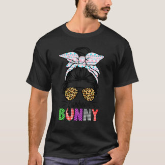 T-shirt Bunny Grand-mère Nœud Décoiffé Carreau Léopard Pâq