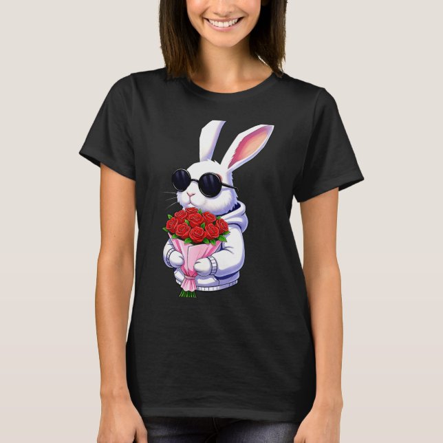 T-shirt Bunny Hugging Valentine Flower Bunny  (Devant)