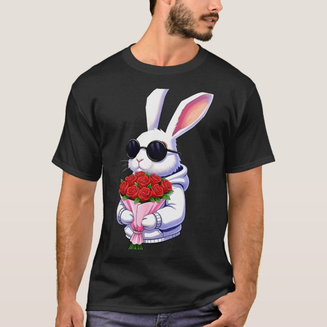 T-shirt Bunny Hugging Valentine Flower Bunny  (Devant)