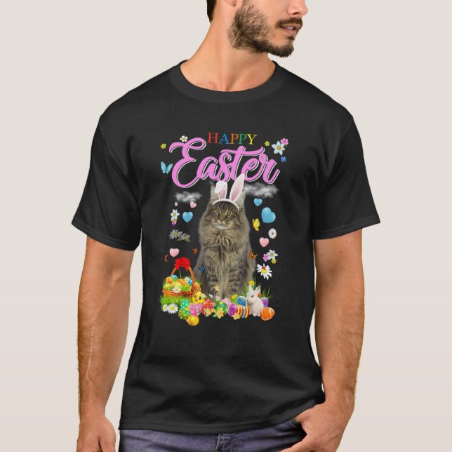 T-shirt Bunny Maine Chat de coton Joyeux oeufs de Pâques (Devant)