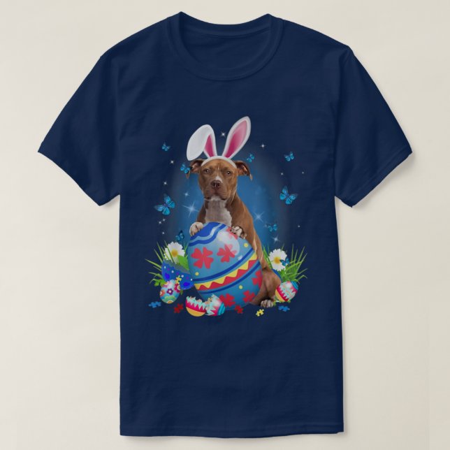 T-shirt Bunny Pitbulle avec panier d'oeufs Chasse aux fleu (Design devant)