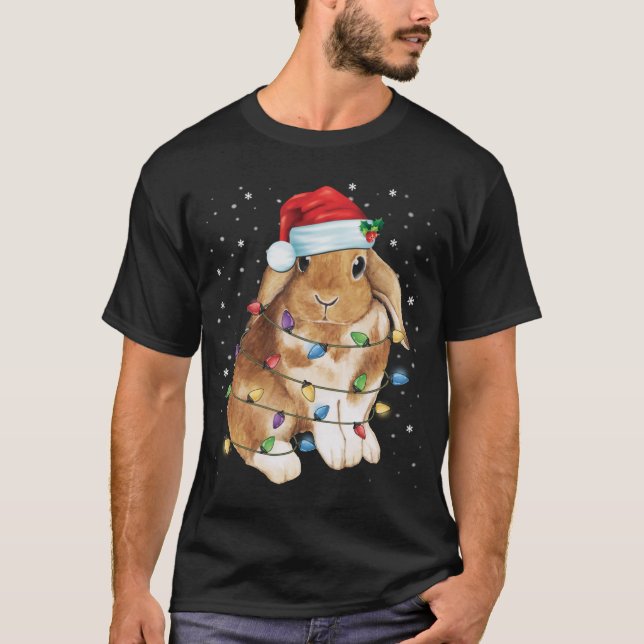 T-shirt Bunny Rabbit lumières de Noël Santa Hat Funny Noël (Devant)