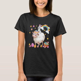 T-shirt Bunny Riding Sheep Easter Day Costume Farmer Hunti