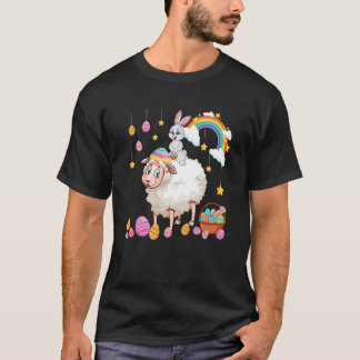 T-shirt Bunny Riding Sheep Easter Day Costume Farmer Hunti