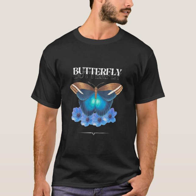T-shirt Bunter Schmetterling mit Blumen im Boho Design (Devant)
