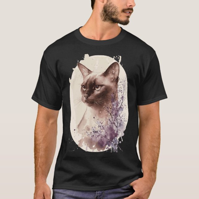 T-shirt Burmese Cat Japanese Cherry Blossom Sakura (Devant)