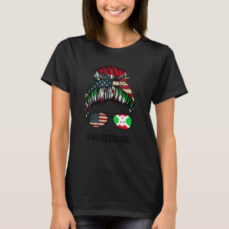 T-shirt Burundi American Flag   USA Burundian Messy Bun