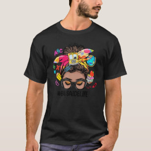 T-shirt Bus Aide Life Messy Bun Black Women Retour À L'Éco