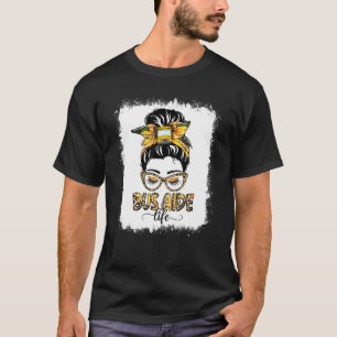 T-shirt Bus Aide Life Messy Bun Femmes Tournesol Leopard B