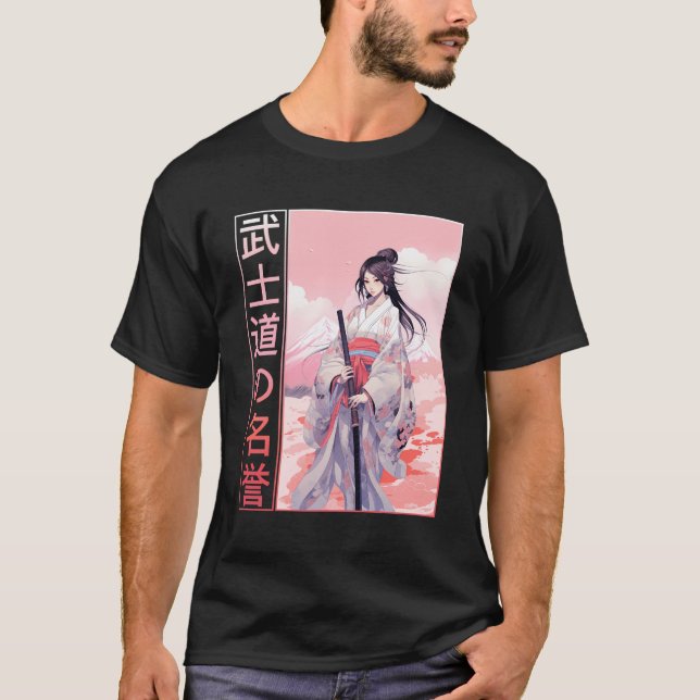 T-shirt Bushido Code Anime Samurai Girl Japonaise Guerrier (Devant)