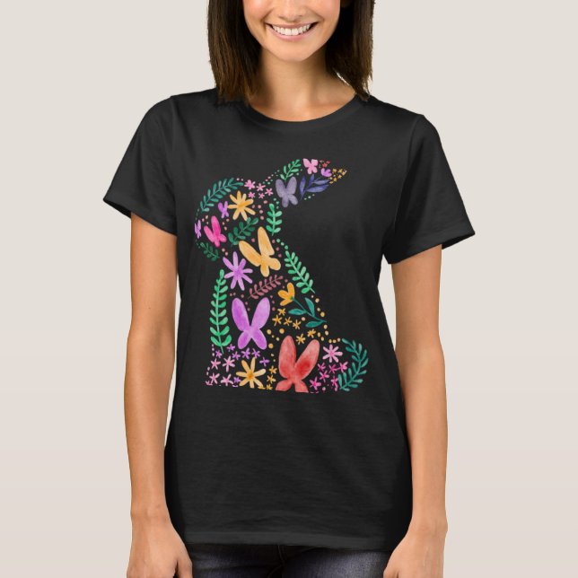 T-shirt Butterflies Flower Easter Bunny Fun for Spring Eas (Devant)
