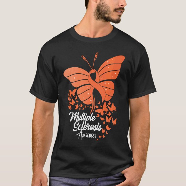 T-shirt Butterflies & Orange Ribbon Multiple Sclerosis Awa (Devant)