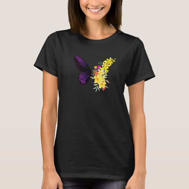 T-shirt Butterflower chrysanthemums and butterfly (Devant)