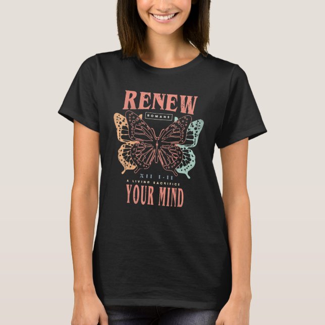 T-shirt Butterfly Christian Bible Verse Transformed By Chr (Devant)