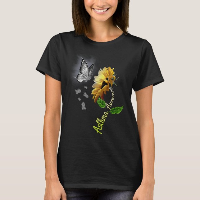 T-shirt Butterfly Sunflower Asthma Awareness (Devant)