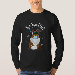 T-shirt Bye Bye 2021 Cat Visage Masque Reindeer Lumière Dr