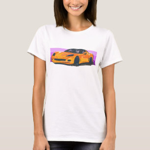 T-shirt C6 Orange Corvette Sportscar avec bande rose