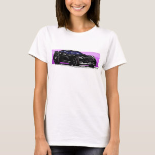 T-shirt C7 Corvette noire Sportscar avec bande rose