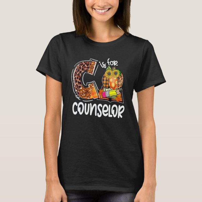 T-shirt C Is For Counselor Leopard Pumpkin Fall Thanksgivi (Devant)