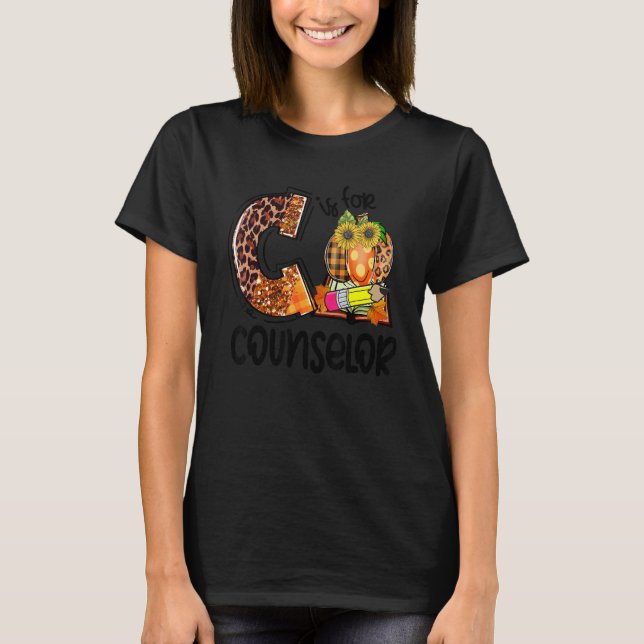 T-shirt C Is For Counselor Leopard Pumpkin Fall Thanksgivi (Devant)