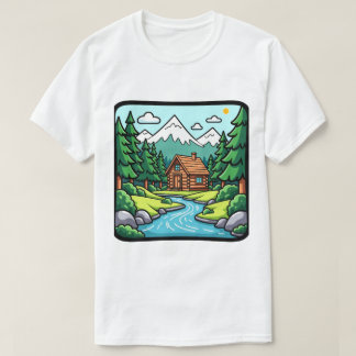 T-shirt Cabine en bois rustique cosy Forêt Nature paisible