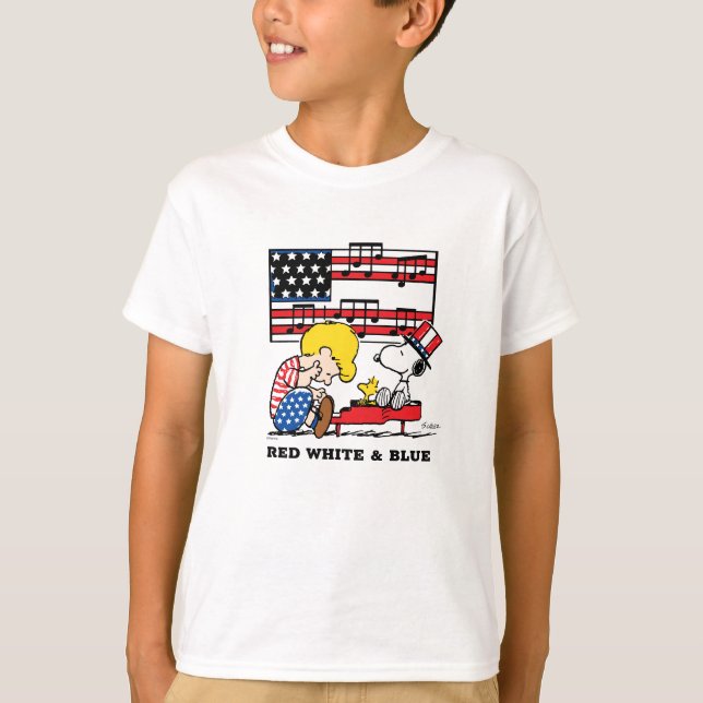 T-shirt cacahuètes | Schroeder patriotique, Woodstock & Sn (Devant)
