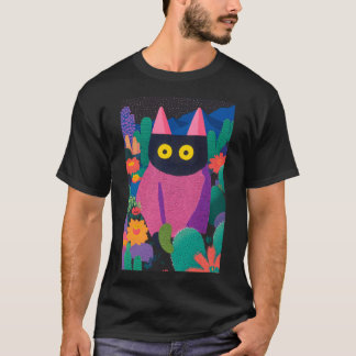 T-shirt Cachage De Chat Parmi Les Cactus Colorés Variés