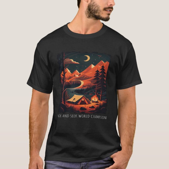 T-shirt Cacher Et Chercher Champion du Monde Rétro camping (Devant)